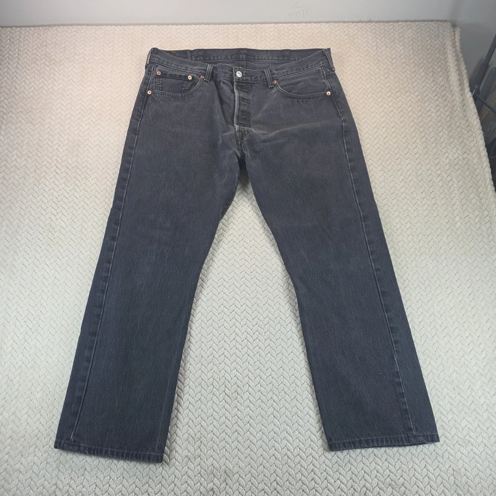 Vintage Levis 501 Original Fit Jeans Mens 38x29 Faded Black Straight Button Fly